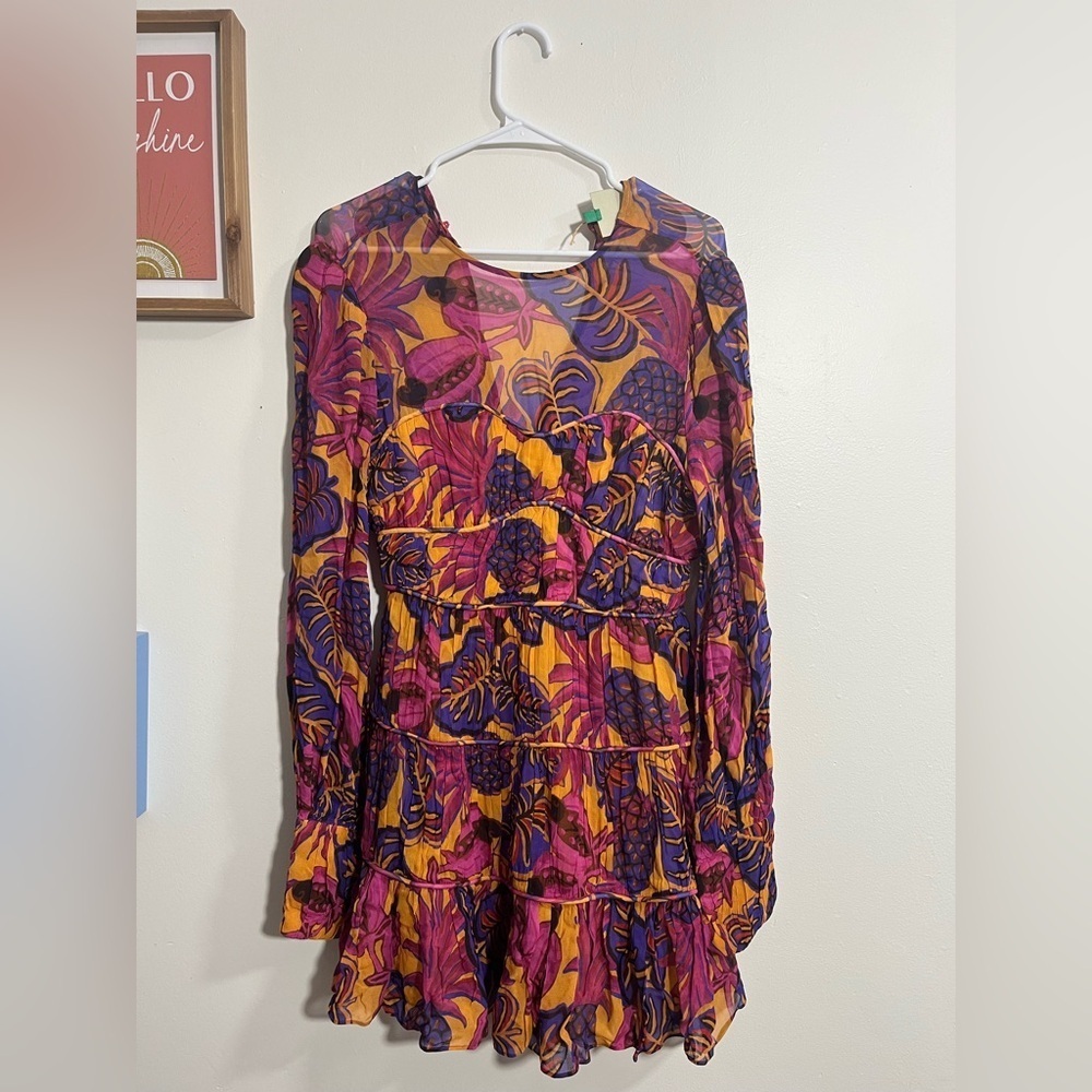 FARM RIO FRUIT DREAM YELLOW LONG SLEEVE MINI DRESS - Picture 4 of 13